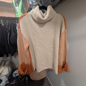Simple Cream and Orange Turtleneck Sweater